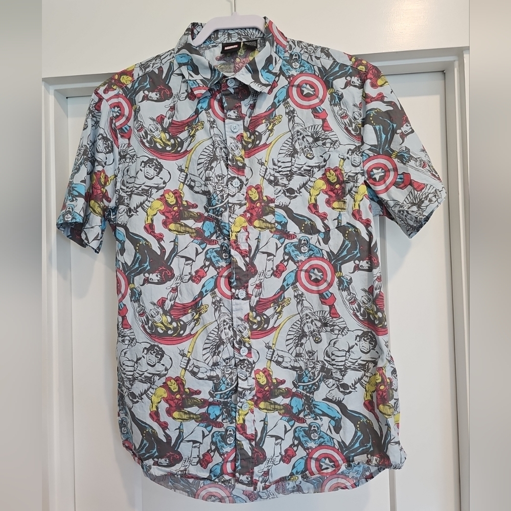 Marvel Heroes Patterned Men's Button Down Shirt, … - image 1